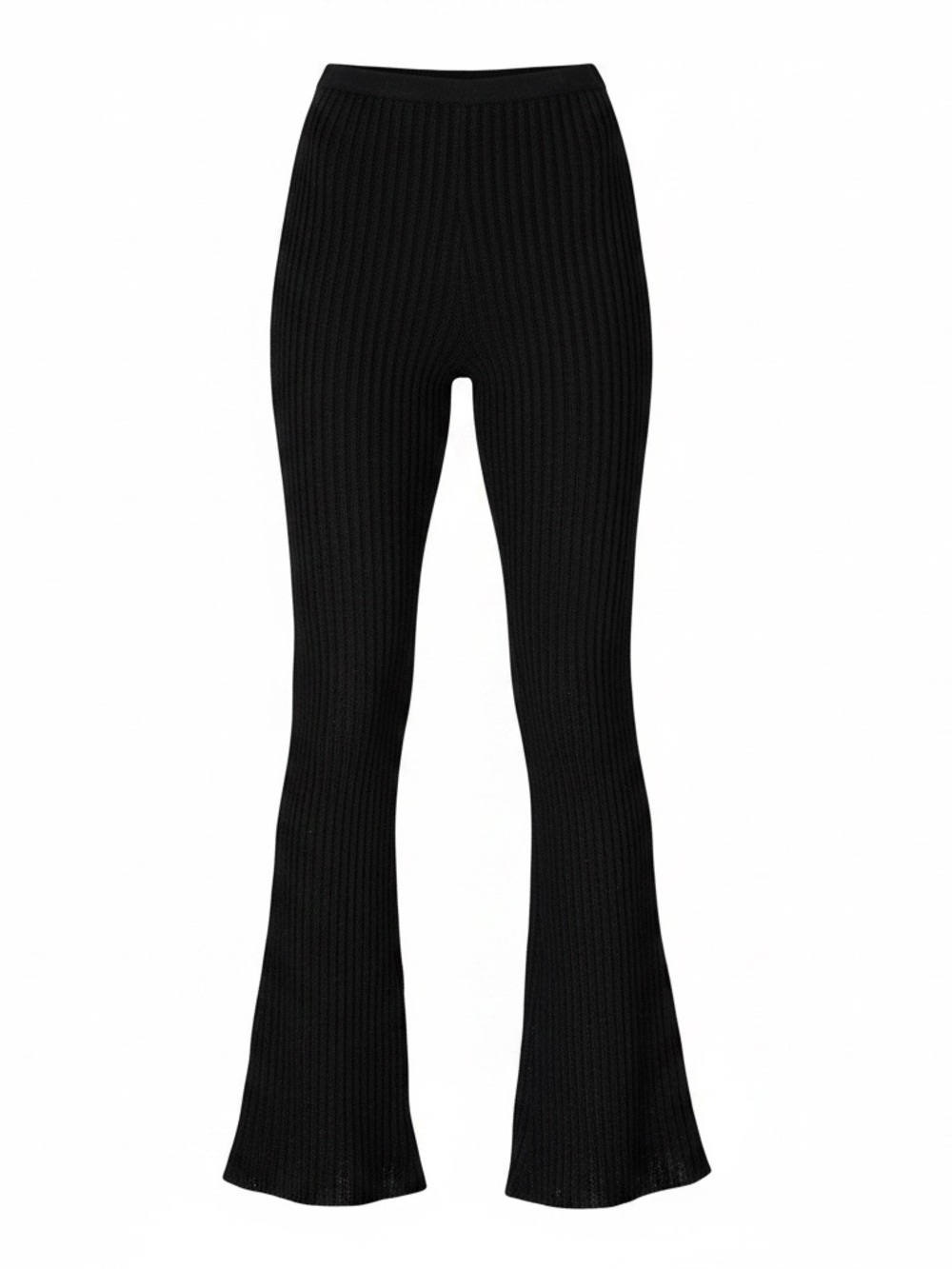PrettyLittleThing Black Ribbed Flare Pants Bell Bottom Sheer M NWOT